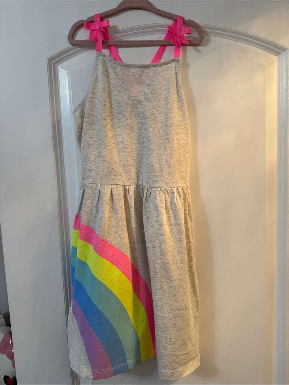 Carter's Light Gray Dress with Neon Rainbow and Hot Pink Bows